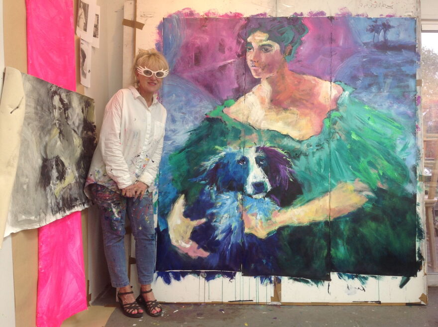 Leoma Lovegrove pictured with portrait of Mina Edison