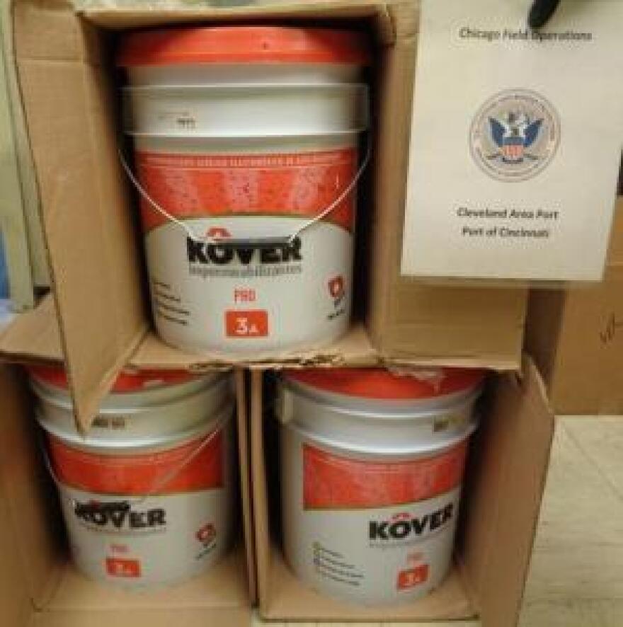 More than 140 pound of liquid methamphetamine was concealed within the paint.