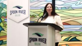 Shelley Barkley speaking at her introductory event at the Spoon River College campus in Macomb. “I’m aware at the state level that this is an institution of excellence, that this is a board of trustees of excellence, and that there’s great faculty and staff caring about students here,” she said.