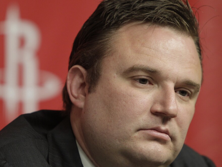 Houston Rockets general manager Daryl Morey discusses the direction of the team with the media during a basketball news conference in Houston in 2011.