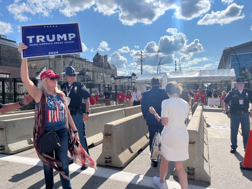The checkpoints to enter the RNC security zone have become a key spot for demonstrators to reach attendees as they enter and exit each day. Some people are protesting Trump, but just as many are there to show their support for the Republican nominee.