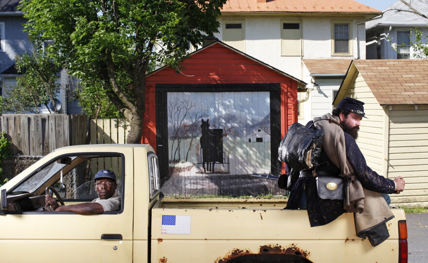 Hodge hitches a ride in Winchester, Va. Winchester changed hands 72 times during the Civil War — 13 times in just one day. Three major battles were fought in the town.