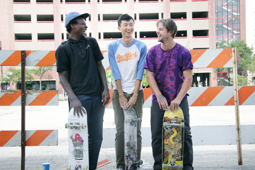 In Minding the Gap, filmmaker Bing Liu uses old and new footage of his skateboarder friends Keire Johnson (left) and Zack Mulligan (right) to track the turbulent upbringings and present-day struggles of all three.
