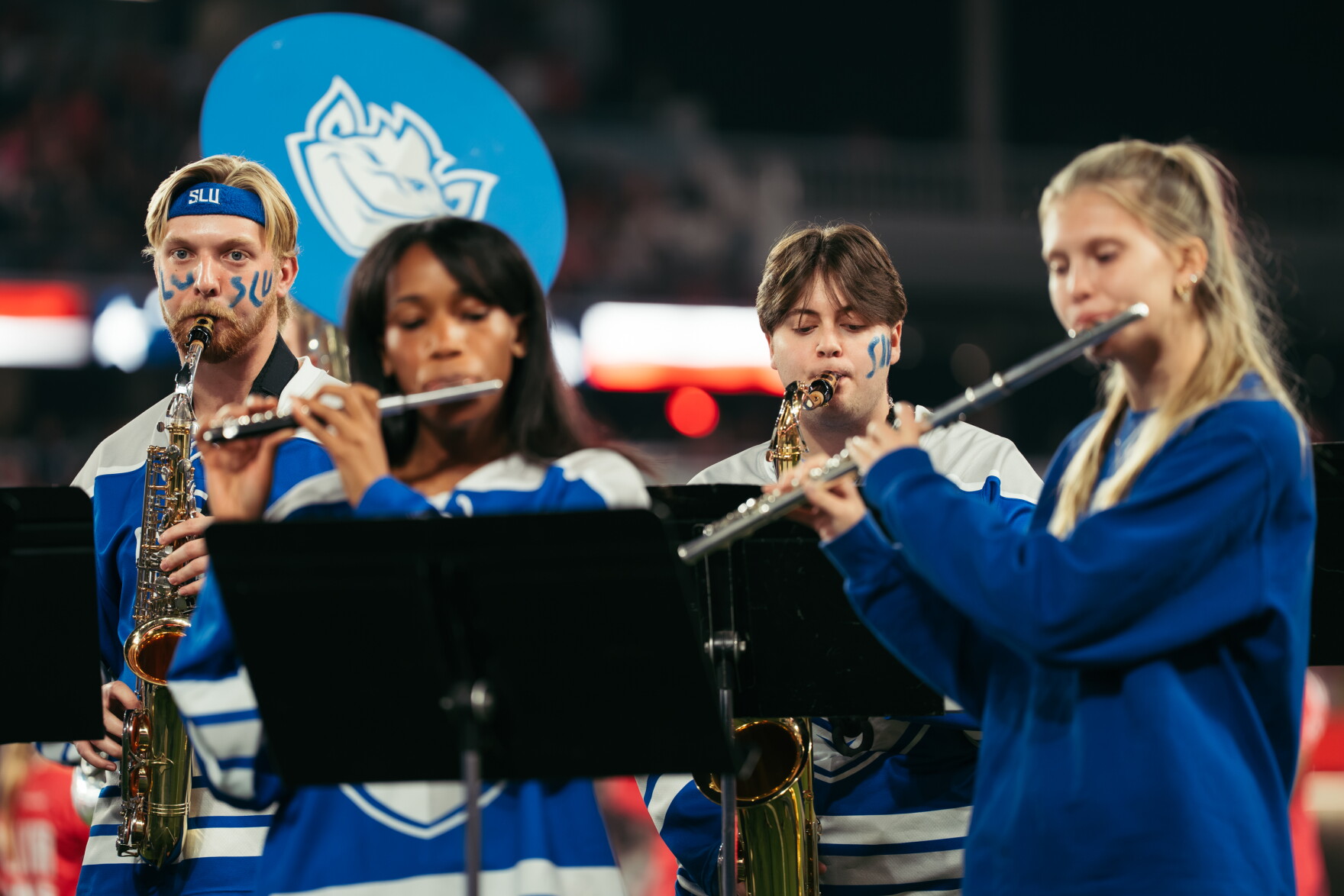 The St. Louis University Pep Band performs the National Anthem during pregame between St. Louis City SC and the Portland Timbers at Energizer Park on Wednesday, Oct. 28, 2026, in St. Louis’ Downtown West neighborhood.