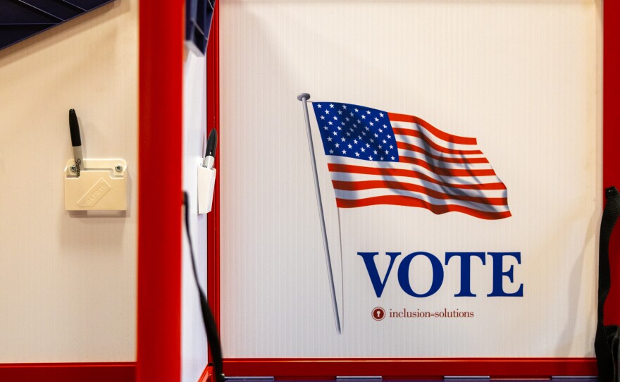 A voting booth equipped with sharpie markers rests inside the city of Saginaw's YMCA, which served as a polling location for the August 4 primary election.