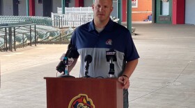 Peoria Chiefs General Manager Jason Mott holds a news conference Wednesday, July 1, 2020 at Dozer Park.