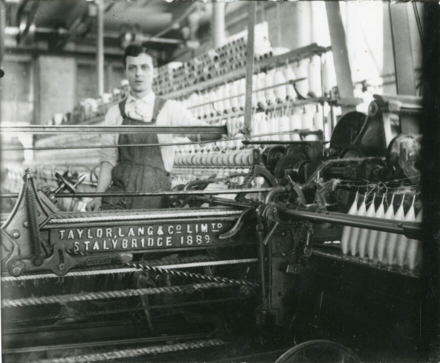 This black and white photo, thought to have been taken in a mill in Winooski, includes a caption suggesting that the man's name is Abair.