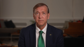 Michigan State University President Samuel Stanley Jr. announces his resignation in a Youtube video posted by the university on Thursday, Oct. 13, 2022.