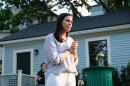 Stefany Shaheen speaking to her supporters during a house party in Portsmouth, NH in July 2026.