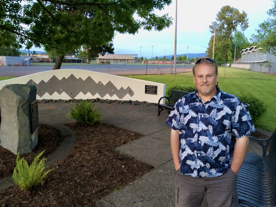  Dan Hagengruber visits the Thurston Memorial and Wall on May 20, 2023.  He was among the staff at Sacred Heart Hospital who treated two dozen shooting victims from Thurston High School. 