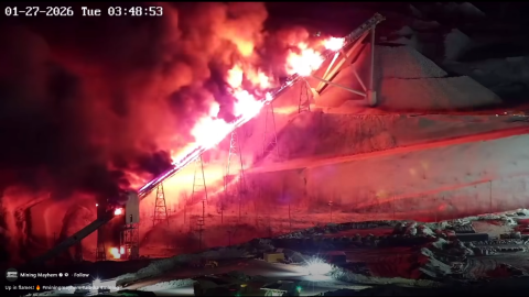 Screenshot of image posted to Facebook showing the Jan. 27 fire on a large conveyor belt at the Kinross Fort Knox Mine near Fox. A Kinross official confirmed the authenticity of the photo .