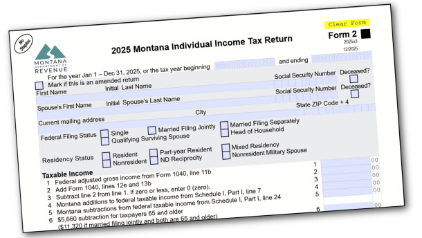 A partial Montana income tax form.