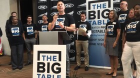 Peoria Area Chamber of Commerce President & CEO Jeff Griffin, joined by leaders from several other community organizations, announces the first Big Table event.