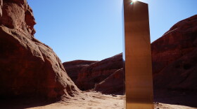 The mysterious stainless steel obelisk vanished a week after it was discovered. (Photo by Zak Podmore/The Salt Lake Tribune)