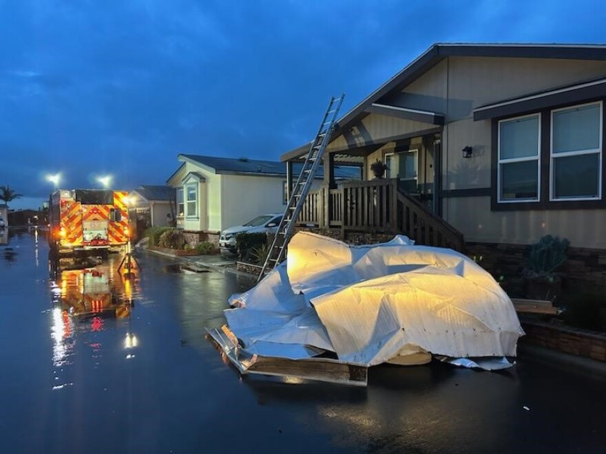 25 mobile homes were damaged by a tornado in Carpinteria Tuesday night.