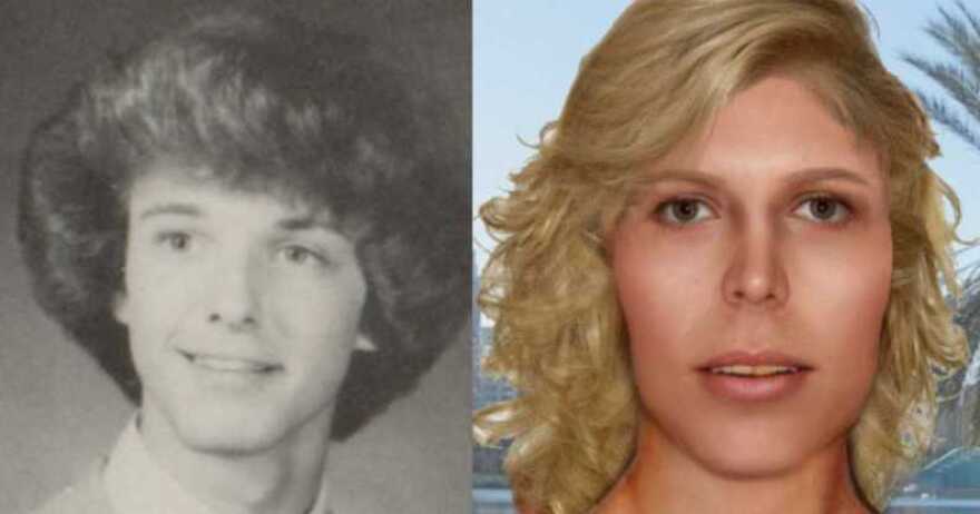 Pamela Walton was identified in March of 2025 after 27 years as an unknown subject. On the left, a high school picture of Walton prior to her transition. On the right, a composite image based on the remains of "Julie Doe."