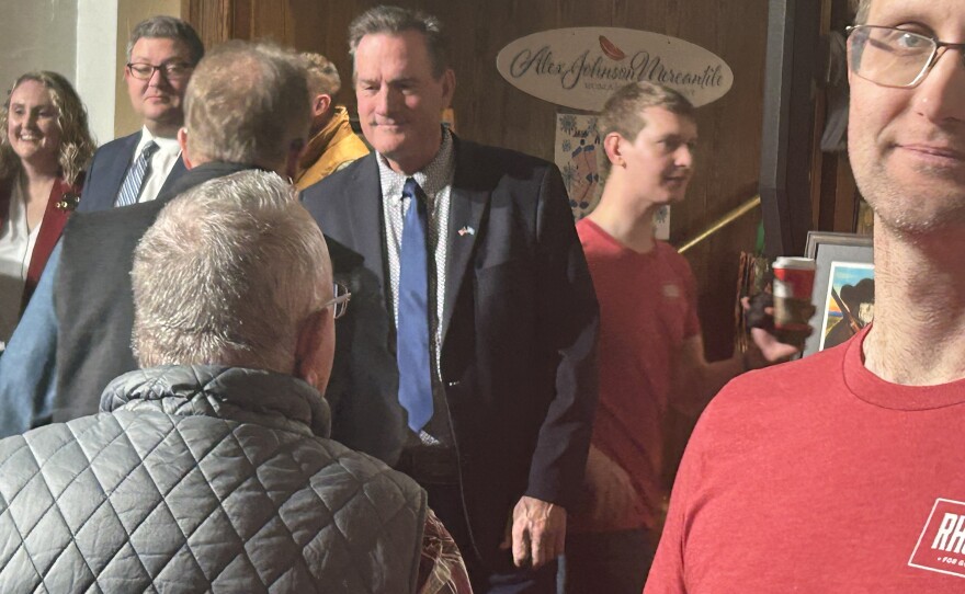 Rhoden, with Lt. Governor Tony Venhuizen in the background, meet constituents