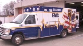 An ambulance parked at a Gibson County EMS facility in Princeton, Indiana.