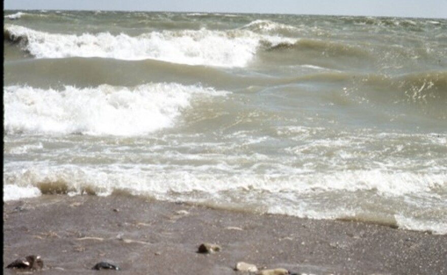 White-capped waves on a lake beach