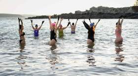 This group of swimmers bared the cold in the waters of Mount Desert Island, Maine. (Courtesy of Gin Majka)