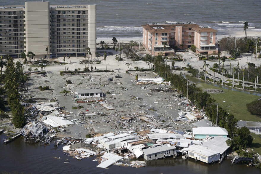 Damaged structures are seen in the wake of Hurricane Ian, Thursday, Sept. 29, 2022, in Fort Myers Beach, Fla. 