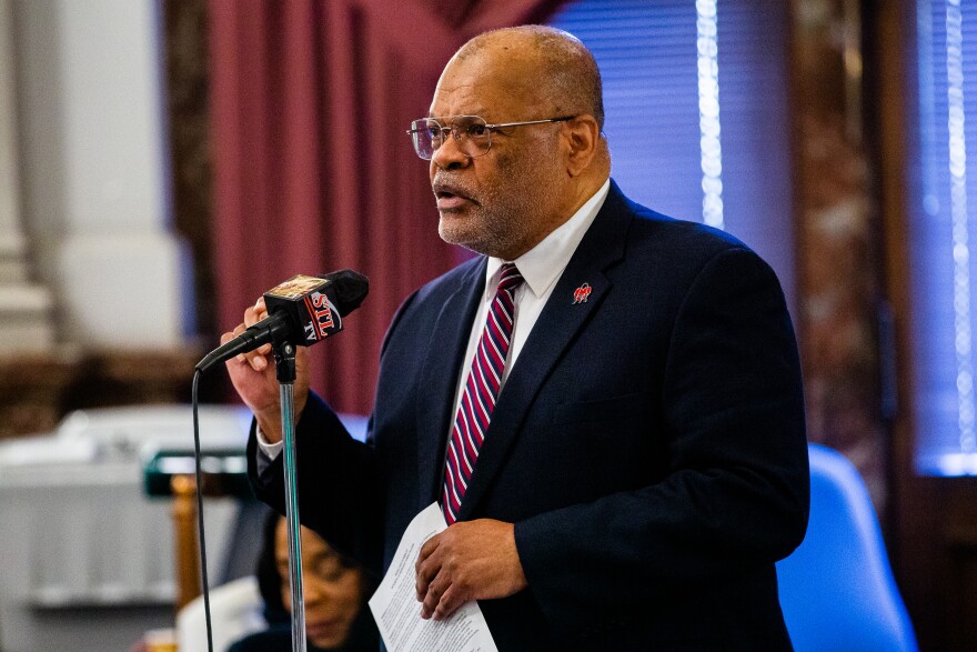 Alderman James Page (Ward 5) speaks on Monday, April 17, 2023, during the Board of Aldermen’s Sine Die at City Hall.