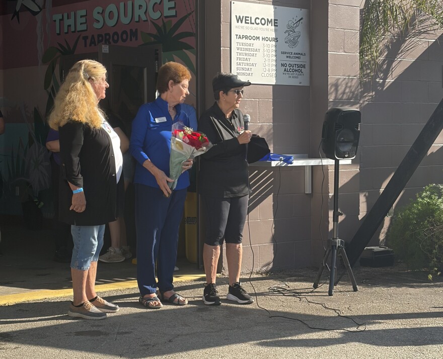 Guest speakers address attendees at Bike Day on Saturday, April 11, 2026. (Ciara Carle/WUFT News)