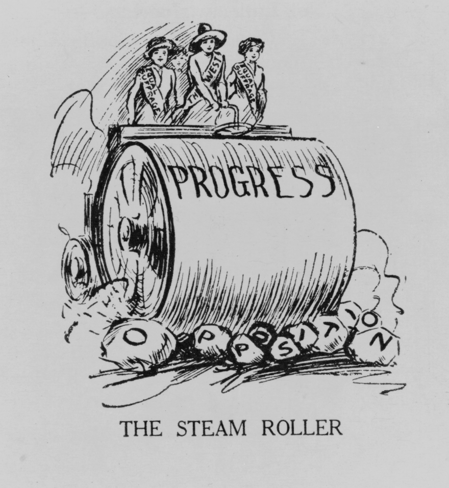 A 1917 political cartoon about the women's suffrage movement.