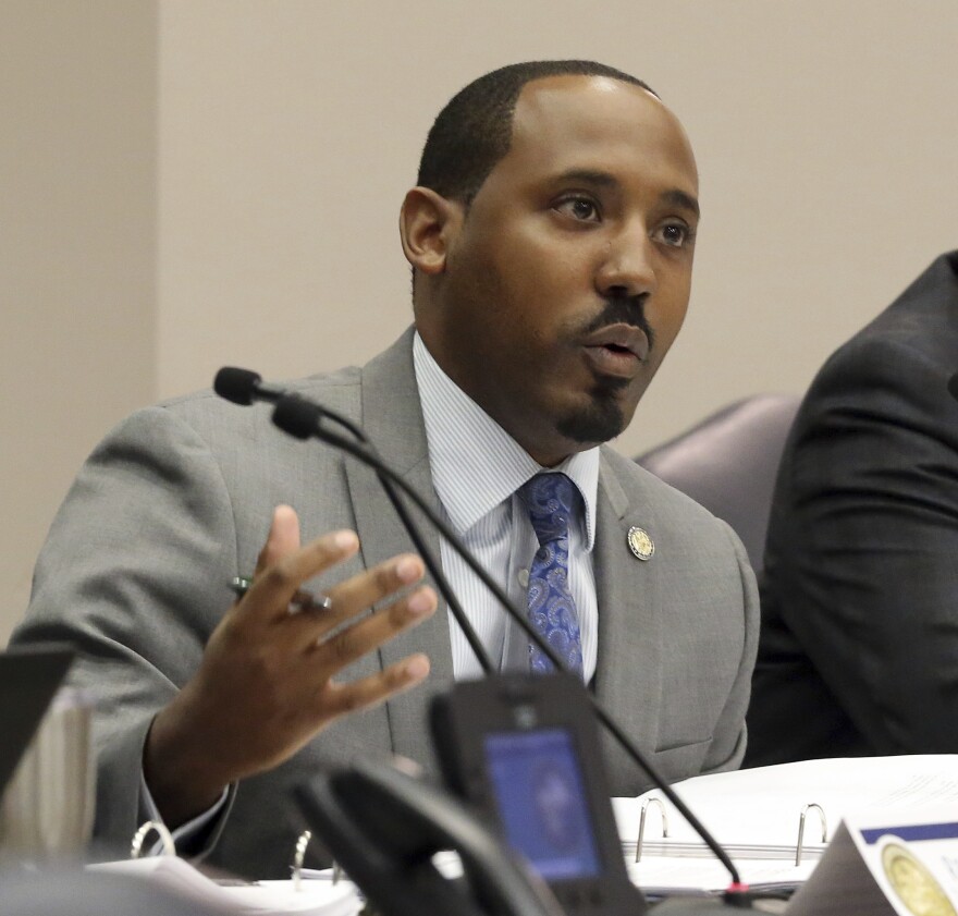 Rep. Ramon Alexander, D-Tallahassee, asks a question concerning a concealed weapons bill during a criminal justice subcommittee meeting, Wednesday, March 15, 2017, in Tallahassee, Fla. 