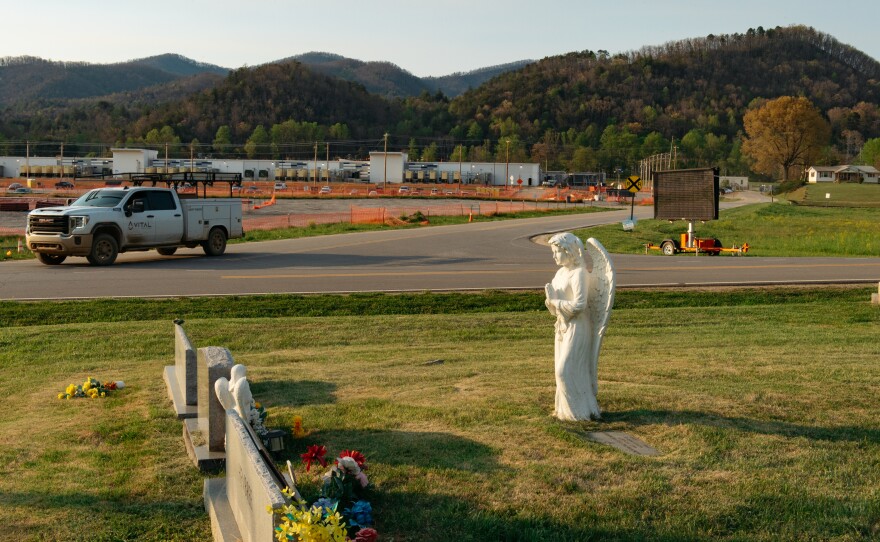 A new data center built in the town of Marble across the road from Moss Cemetery, Cherokee County, NC on April 7, 2026.