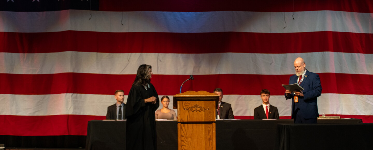 Naturalization ceremonies, like this one held in the Brecksville-Broadview Heights High School auditorium on Sept. 9, 2026, have become rare in the Cleveland area with many cancelations this summer.