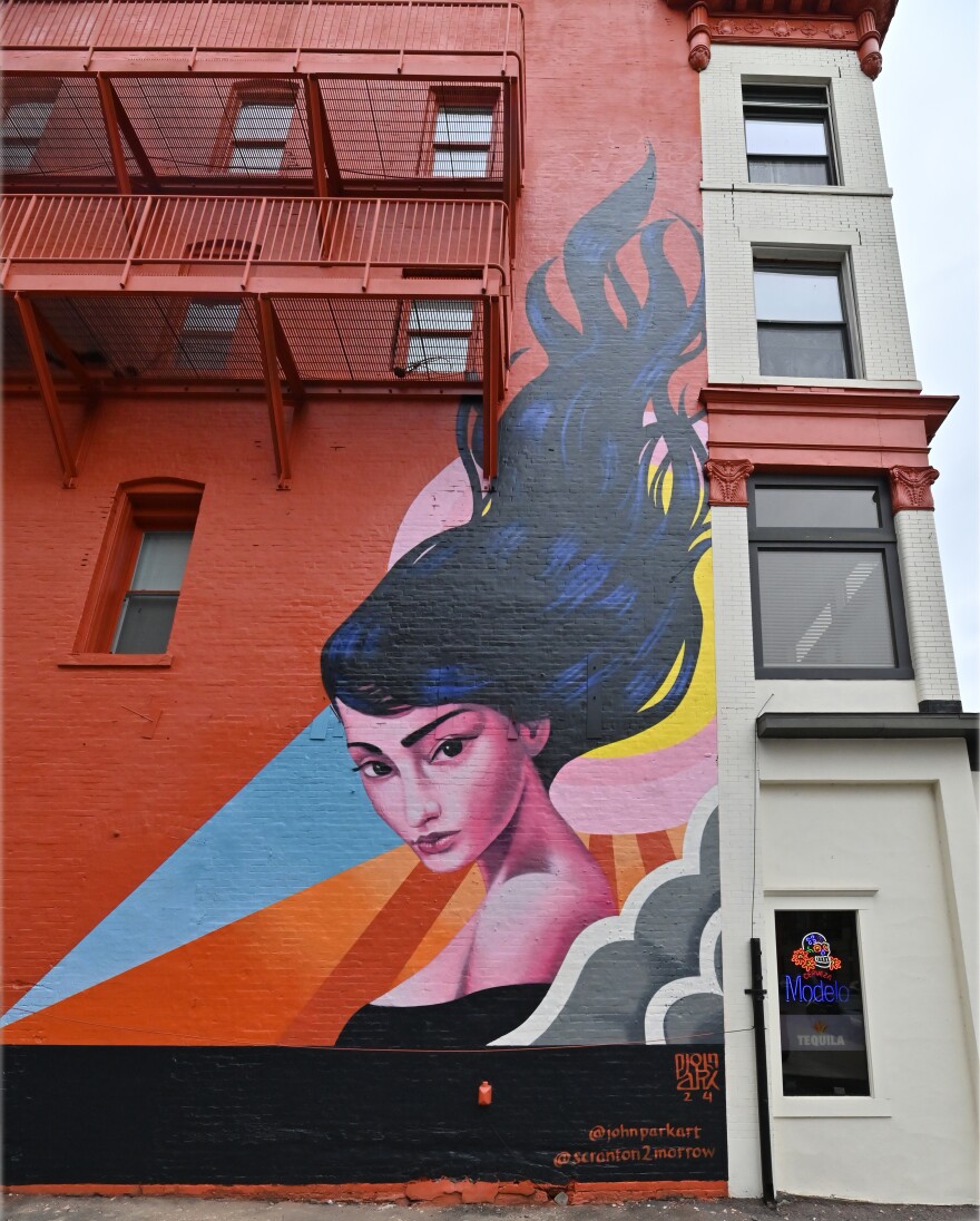 Mural artist John Park created “Somnium Orbis" — which is Latin for "dream world" — on the side of Tequila Mexican Pub on Biden Street using leftover paint from the "Four Seasons of Lackawanna County" mural.