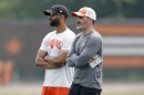 Cleveland Browns head coach Kevin Stefanski, right, stands with general manager Andrew Berry during drills at the NFL football team's practice facility Tuesday, June 6, 2023, in Berea, Ohio. 