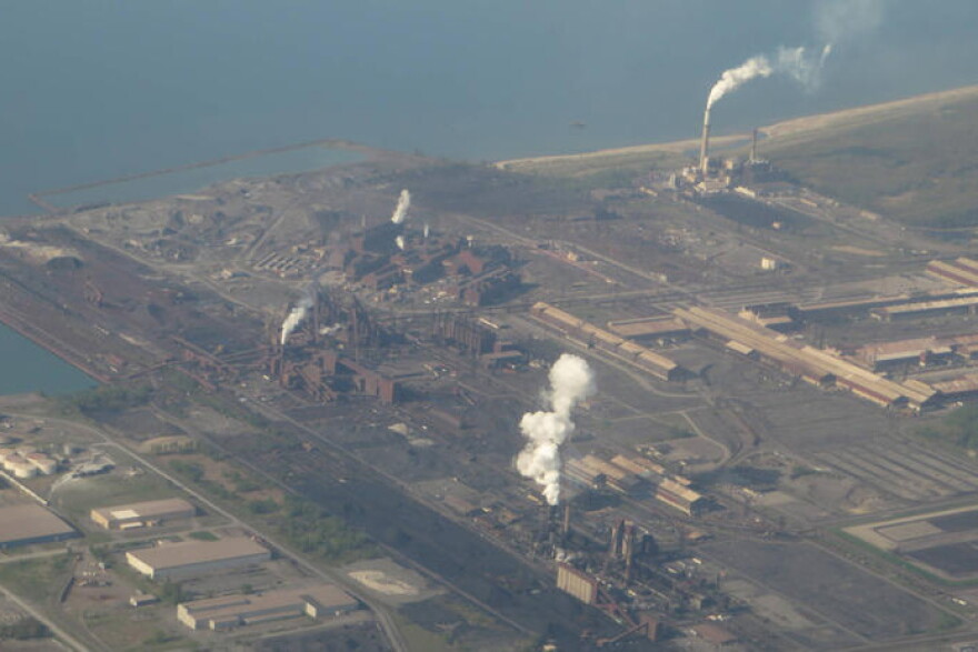 An aerial of the Burns Harbor area, where many of Indiana's big industrial companies are located, 2014.