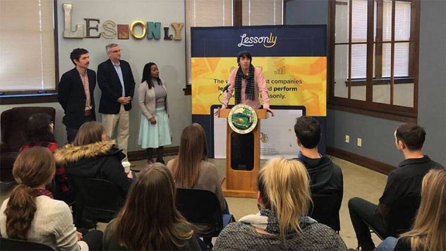 Gov. Eric Holcomb and Lessonly executives announced the expansion on Thursday.