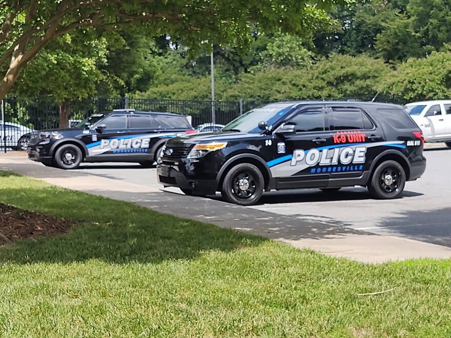 Police cruisers outside Mooresville Police Department.