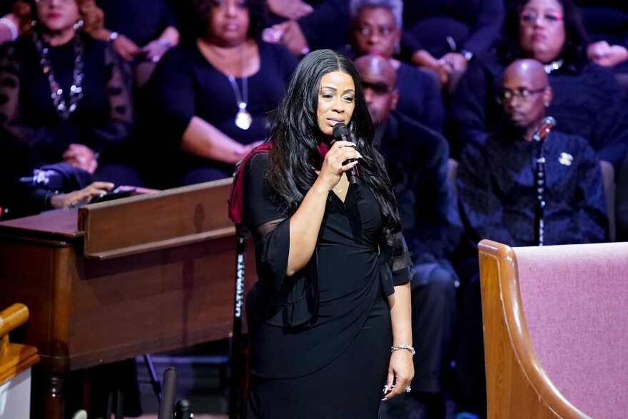 Tiffany Rachal performs during the funeral service for Tyre Nichols at Mississippi Boulevard Christian Church on Wednesday in Memphis, Tenn.