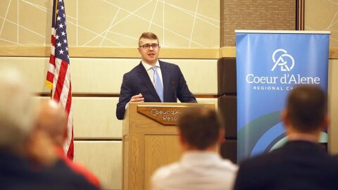 Sam Wolkenhauer, regional labor economist for the Idaho Department of Labor, speaks at The Coeur d'Alene Regional Chamber's Upbeat Breakfast at The Coeur d'Alene Resort in 2022.