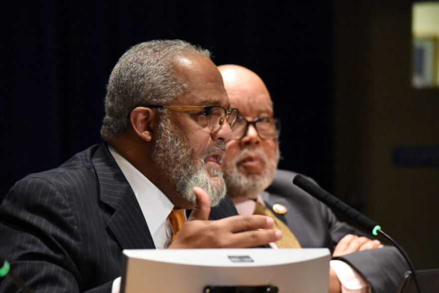 U.S. Rep. Troy Carter speaks at a meeting on the impact of Operation Catahoula Crunch at New Orleans City Hall on January 26, 2026.