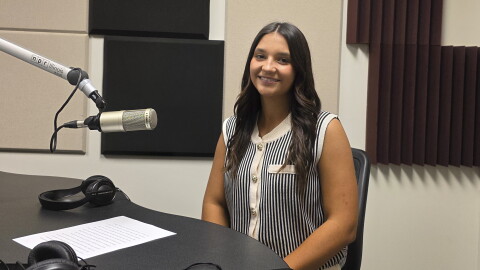 mid shot of Lauren Whitten in NPR Illinois Studio F.