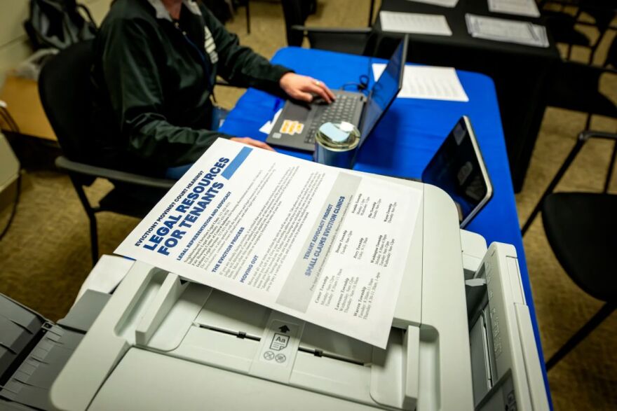 Volunteer attorneys, paralegals and housing advocates assisted people looking to have their past eviction cases sealed Jan. 17, 2025, in Lawrence, Ind. 