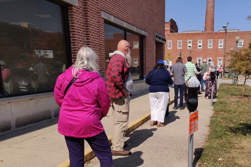 Long lines formed outside Bloomington's election headquarters on the first day of early voting.