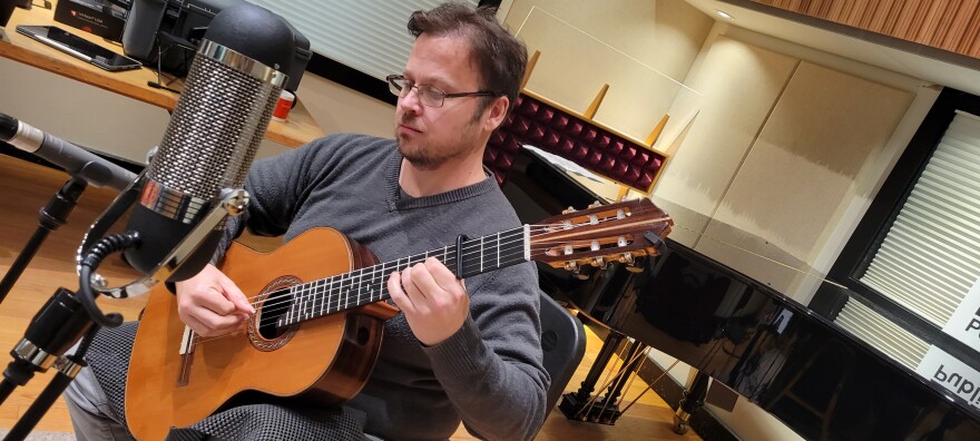 Michael Kudirka plays his special microtone guitar