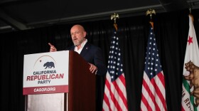 Republican gubernatorial candidate Steve Hilton speaks during a forum at the California Republican Party convention in the Sheraton San Diego Resort on April 11, 2026.