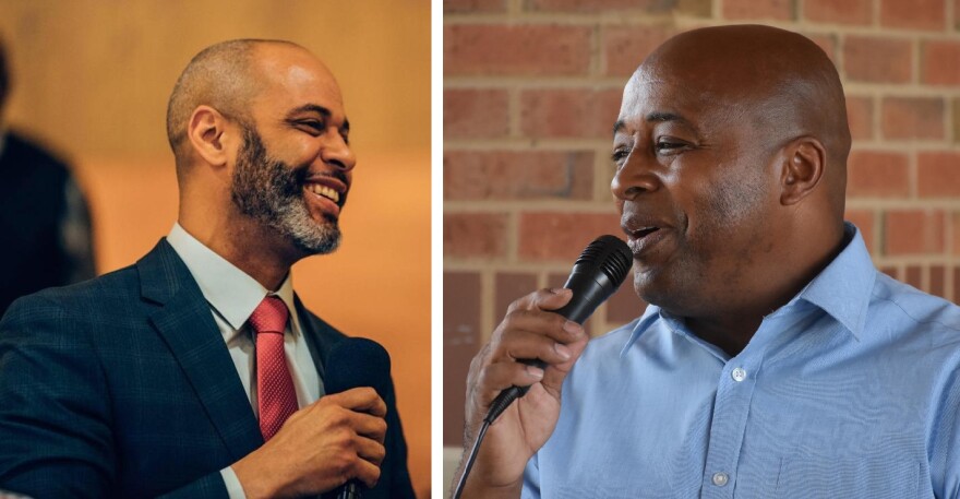 Couri Thomas, left, and Rev. Chuck Brown, right