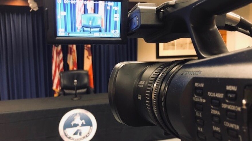 The city of Jacksonville prepares for Mayor Lenny Curry's live Zoom press conference on Thursday.