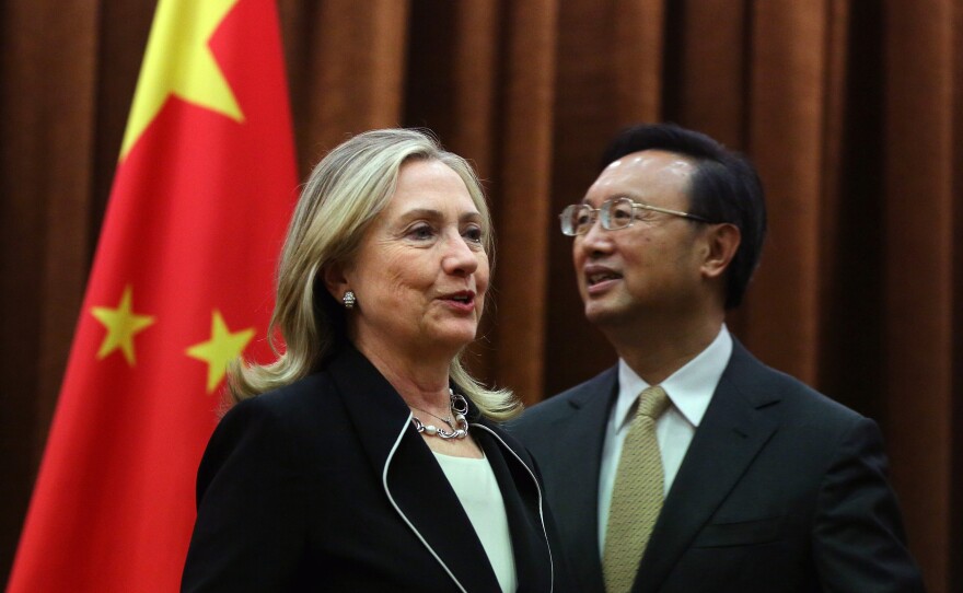 U.S. Secretary of State Hillary Clinton meets with Chinese Foreign Minister Yang Jiechi on Tuesday in Beijing to press for a peaceful resolution to competing territorial claims in the South China Sea.