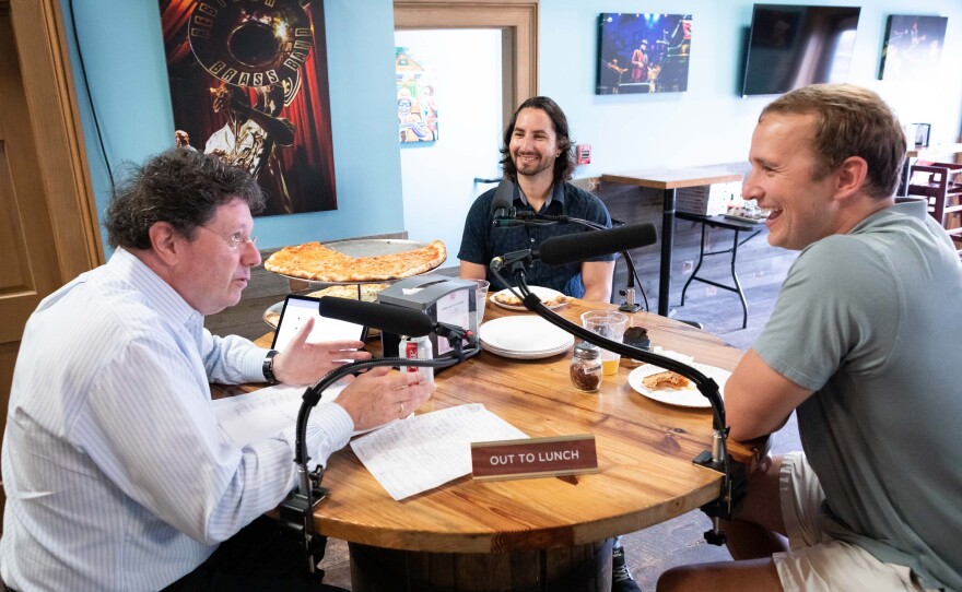 Peter Ricchiuti, Gil Hildebrand, Will Haynie talking crypto at NOLA Pizza