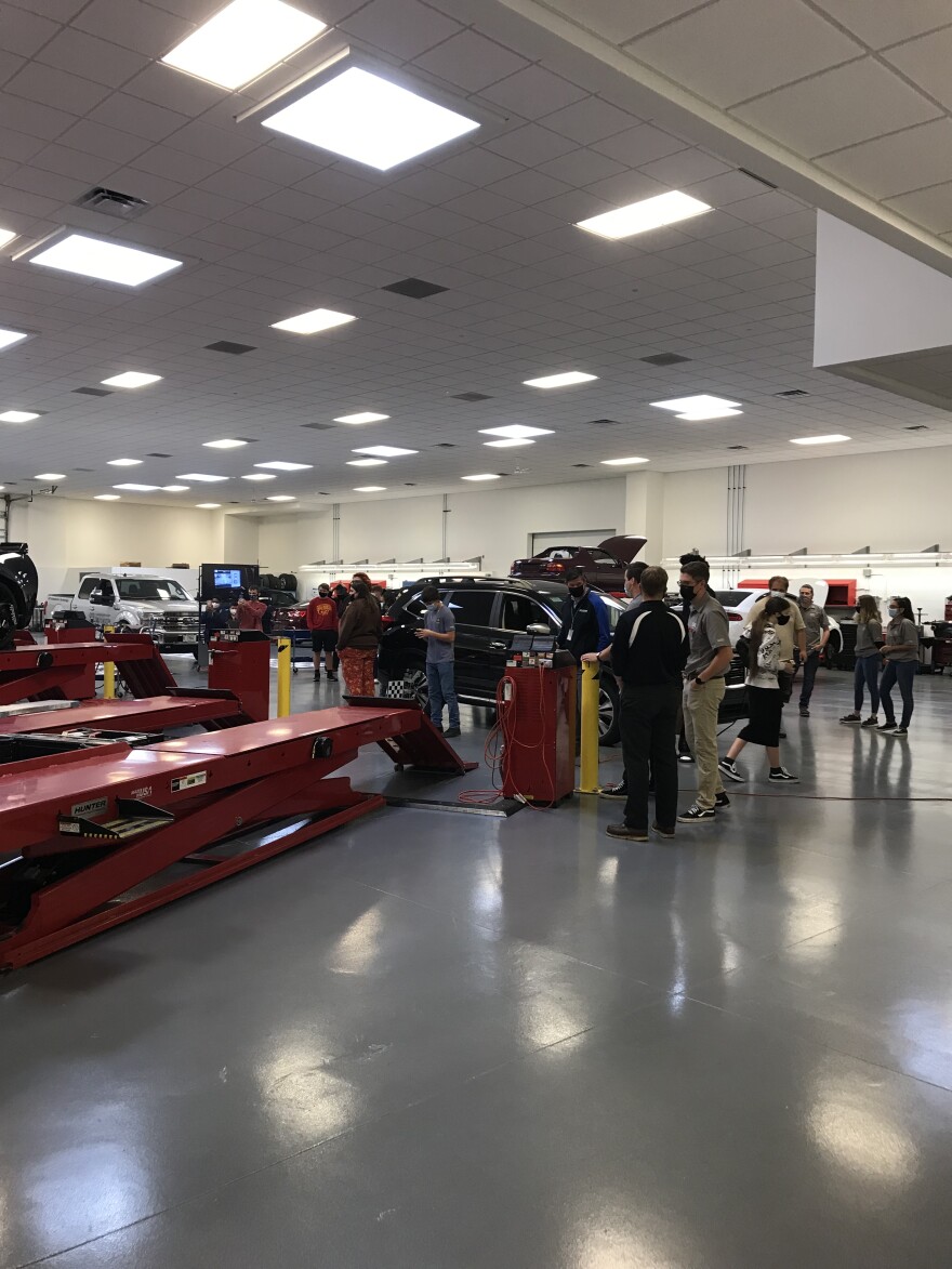 Some southern Illinois High School students learning about careers in the automotive industry, in one of the auto labs at SIU's Transportation Education Center. Photograph taken Wednesday September 22, 2021.