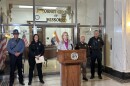 Missouri Attorney General Catherine Hanaway speaks to reporters alongside Columbia Police Chief Jill Schlude and other officials. Hanaway addressed a Monday crackdown on illegal gambling which seized almost 40 machines across four counties